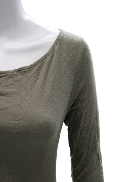Michael Stars Womens Basic Green T-Shirt 3/4 Sleeve Round Neck Size One Size