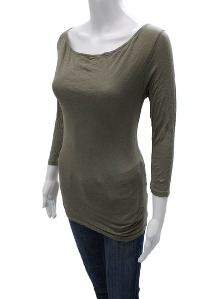 Michael Stars Womens Basic Green T-Shirt 3/4 Sleeve Round Neck Size One Size