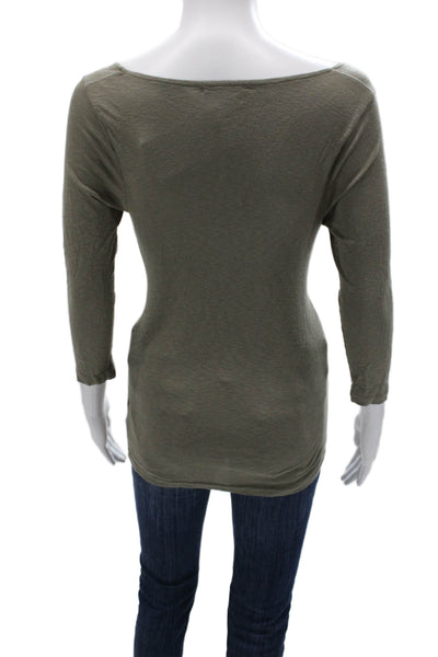 Michael Stars Womens Basic Green T-Shirt 3/4 Sleeve Round Neck Size One Size