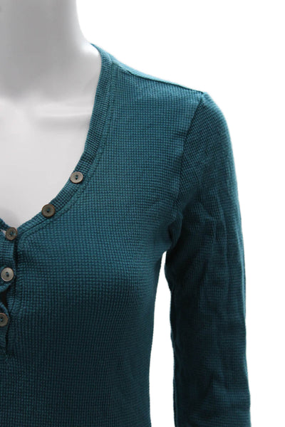 Michael Stars Womens Button-Up V-Neck Long Sleeve Blue Cotton Size One