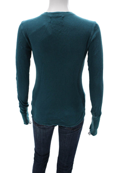 Michael Stars Womens Button-Up V-Neck Long Sleeve Blue Cotton Size One