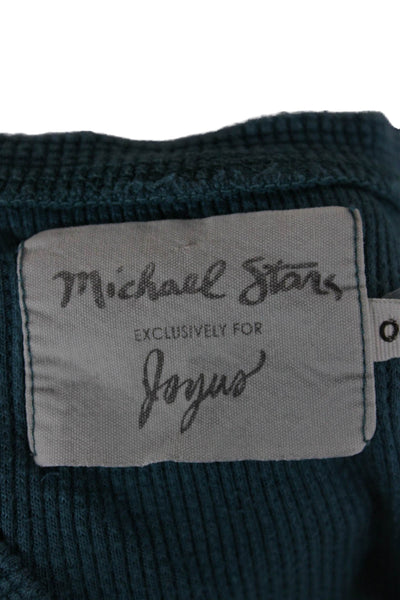 Michael Stars Womens Button-Up V-Neck Long Sleeve Blue Cotton Size One