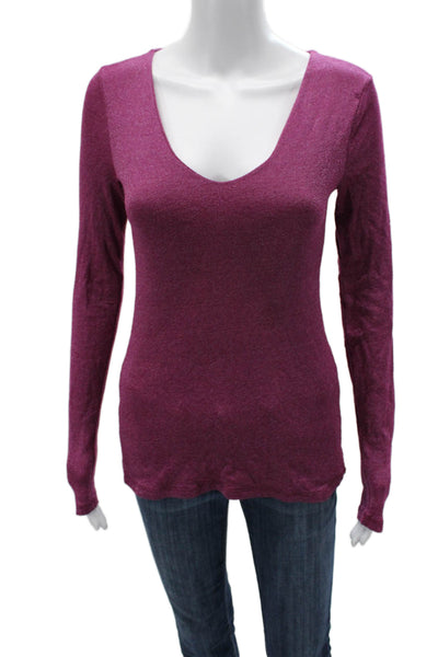Michael Stars Women Basic T-Shirt Purple V-Neck Long Sleeve Solid Size One Size