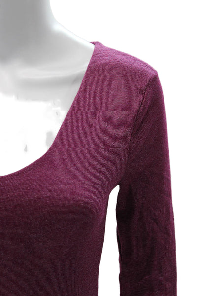 Michael Stars Women Basic T-Shirt Purple V-Neck Long Sleeve Solid Size One Size