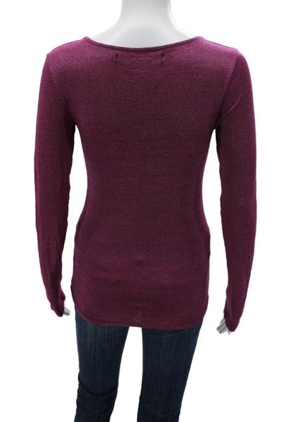 Michael Stars Women Basic T-Shirt Purple V-Neck Long Sleeve Solid Size One Size