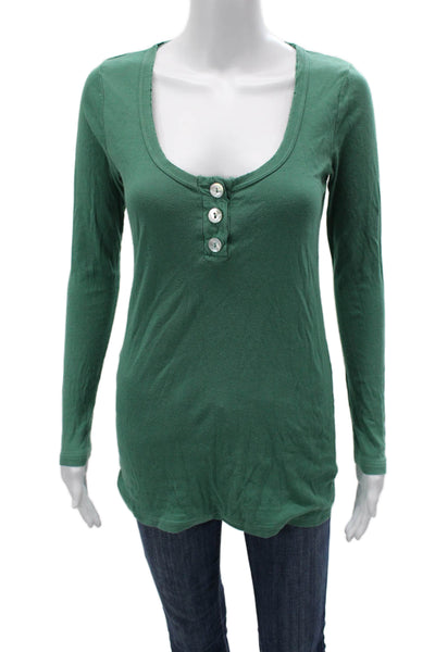 Michael Stars Womens Button-Up Green Cotton Long Sleeve Size One Size