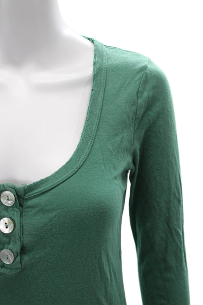 Michael Stars Womens Button-Up Green Cotton Long Sleeve Size One Size