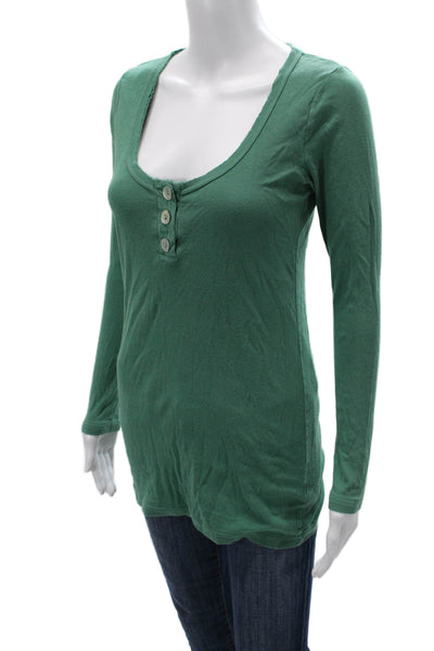 Michael Stars Womens Button-Up Green Cotton Long Sleeve Size One Size
