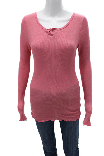 Michael Stars Womens Basic Pink Long Sleeve Round Neck T-Shirt Size One Size