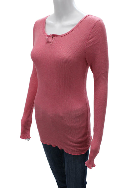 Michael Stars Womens Basic Pink Long Sleeve Round Neck T-Shirt Size One Size