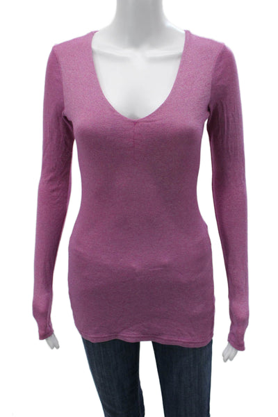 Michael Stars Women Basic V-Neck Long Sleeve Purple T-Shirt Size One Size