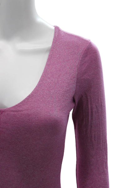 Michael Stars Women Basic V-Neck Long Sleeve Purple T-Shirt Size One Size