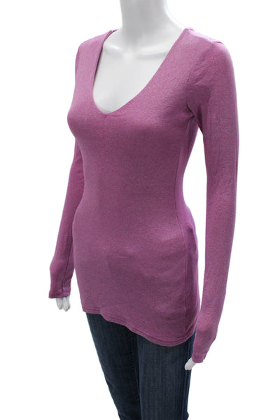 Michael Stars Women Basic V-Neck Long Sleeve Purple T-Shirt Size One Size