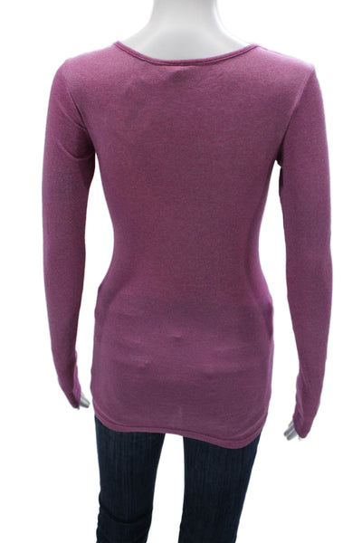 Michael Stars Women Basic V-Neck Long Sleeve Purple T-Shirt Size One Size