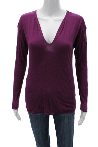 Michael Stars Womens Basic V-Neck Long Sleeve T-Shirt Purple Size One Size