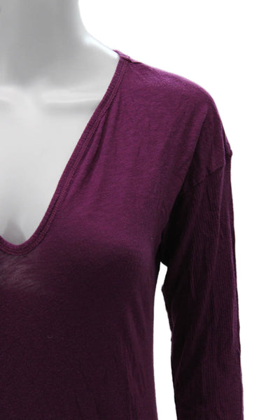 Michael Stars Womens Basic V-Neck Long Sleeve T-Shirt Purple Size One Size