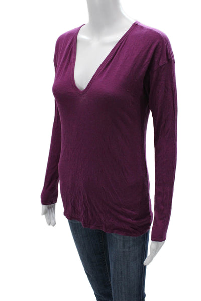 Michael Stars Womens Basic V-Neck Long Sleeve T-Shirt Purple Size One Size