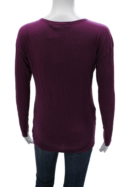 Michael Stars Womens Basic V-Neck Long Sleeve T-Shirt Purple Size One Size