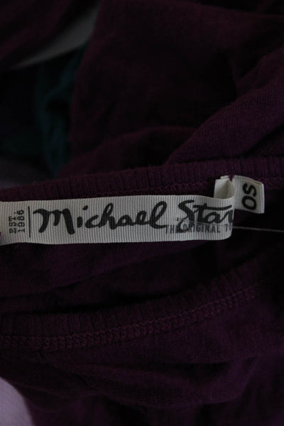 Michael Stars Womens Basic V-Neck Long Sleeve T-Shirt Purple Size One Size