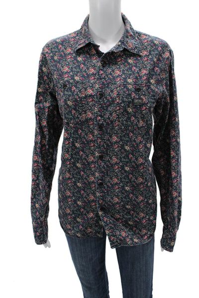 Denim & Supply Ralph Lauren Men Floral Collared Button Up Dark Blue Size M