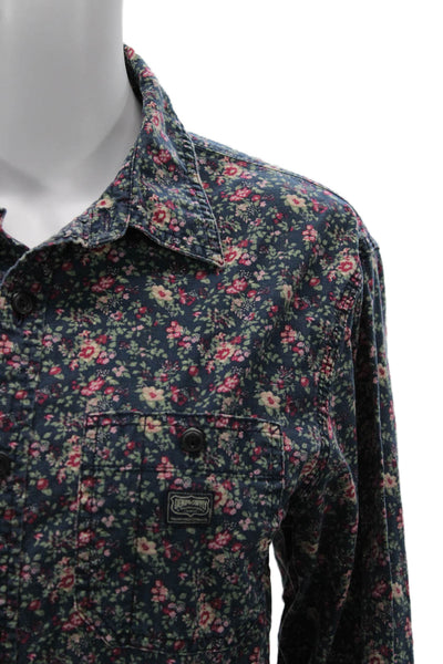 Denim & Supply Ralph Lauren Men Floral Collared Button Up Dark Blue Size M