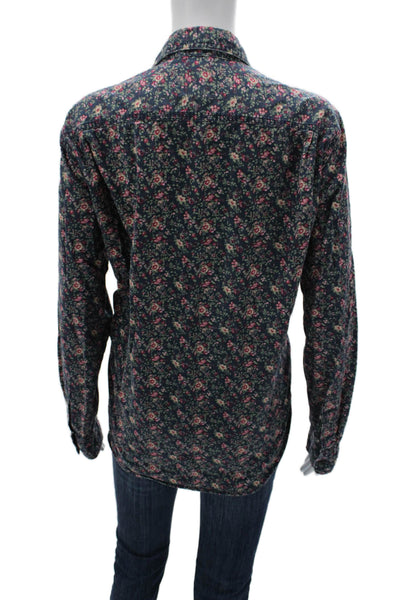 Denim & Supply Ralph Lauren Men Floral Collared Button Up Dark Blue Size M