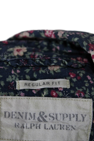 Denim & Supply Ralph Lauren Men Floral Collared Button Up Dark Blue Size M