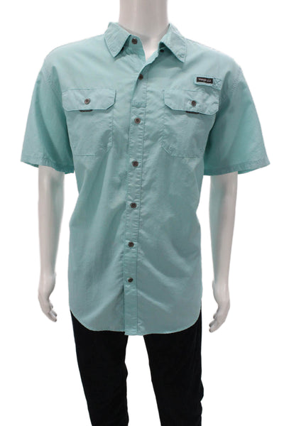 Wrangler Mens Collared Short Sleeve Casual Button-Down Shirt Light Blue Size XL