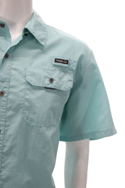 Wrangler Mens Collared Short Sleeve Casual Button-Down Shirt Light Blue Size XL