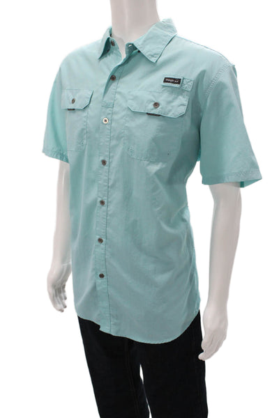 Wrangler Mens Collared Short Sleeve Casual Button-Down Shirt Light Blue Size XL