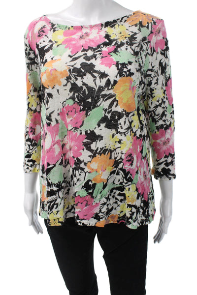 Lauren Ralph Lauren Women Black Floral Linen Tunic 3/4 Sleeve Size PL