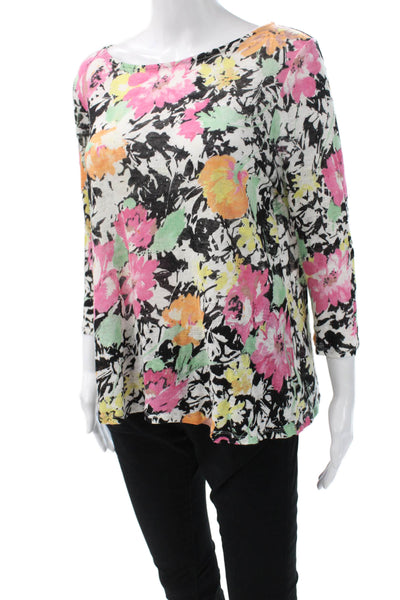 Lauren Ralph Lauren Women Black Floral Linen Tunic 3/4 Sleeve Size PL