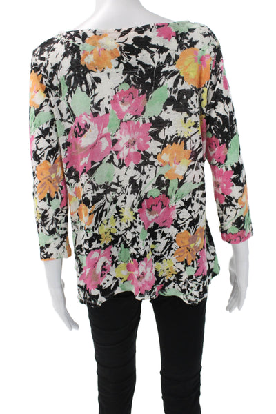 Lauren Ralph Lauren Women Black Floral Linen Tunic 3/4 Sleeve Size PL