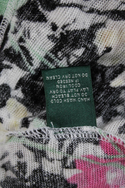 Lauren Ralph Lauren Women Black Floral Linen Tunic 3/4 Sleeve Size PL