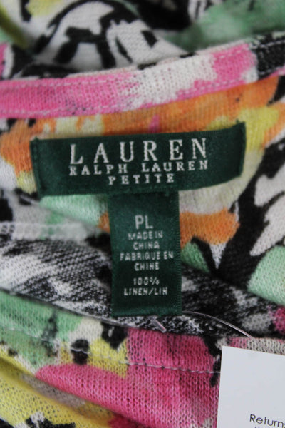 Lauren Ralph Lauren Women Black Floral Linen Tunic 3/4 Sleeve Size PL