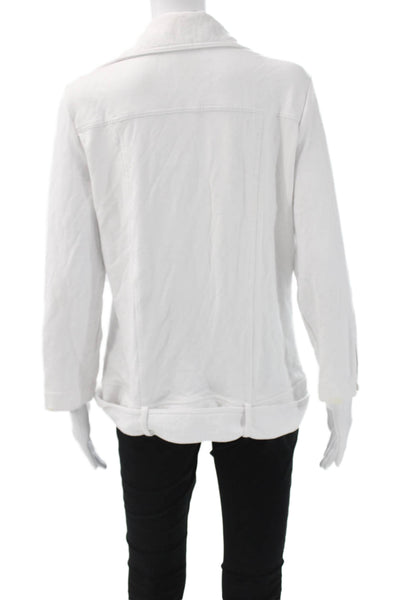 Neiman Marcus Women Biker Motorcycle Jacket White Buckle Collared Size L