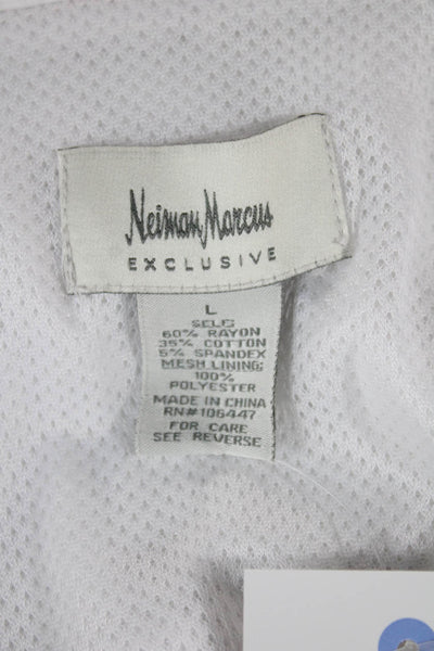 Neiman Marcus Women Biker Motorcycle Jacket White Buckle Collared Size L