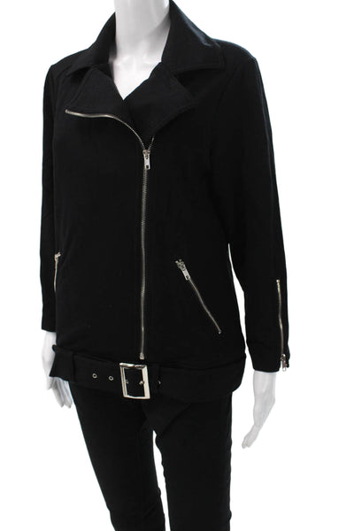 Neiman Marcus Women Motorcycle Jacket Black Collared Long Sleeve Buckle Size L