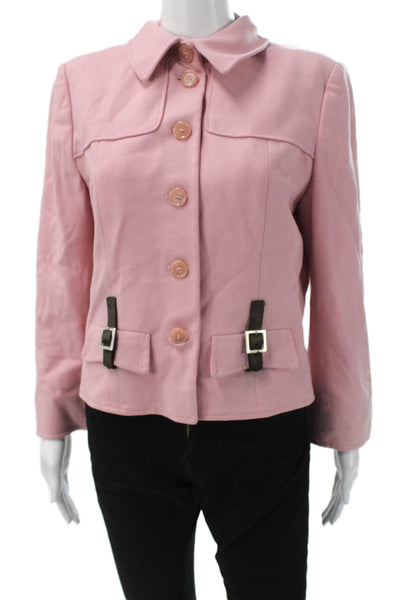 Blue Les Copains Women Pink Wool Buckle Collared Long Sleeve Jacket Size 46