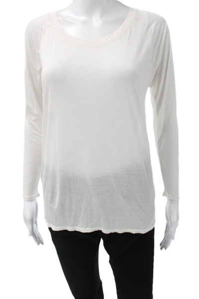 Theory Women Basic Long Sleeve T-Shirt White Round Neck Angora Blend Size XS