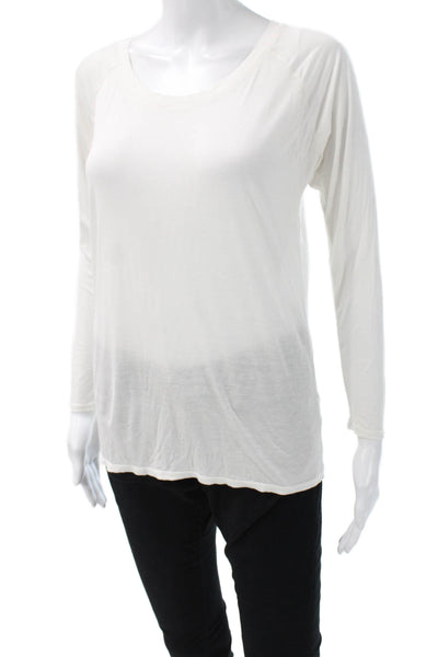 Theory Women Basic Long Sleeve T-Shirt White Round Neck Angora Blend Size XS