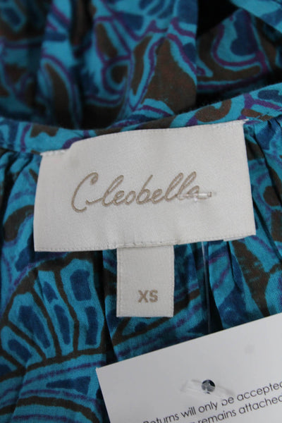 Cleobella Womens Tunic Blouse Blue Paisley 3/4 Sleeve Boho Organic Size XS