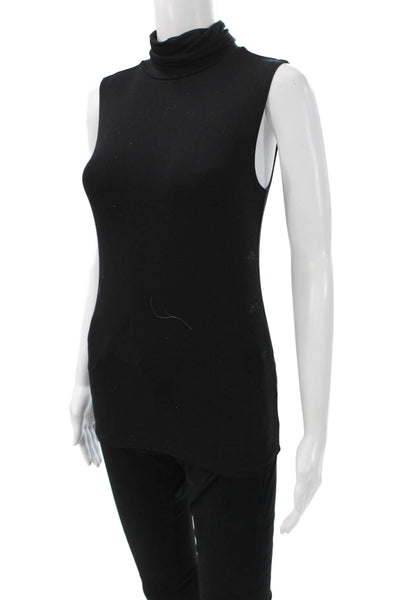 L'Agence Women Basic Sleeveless Mock Neck Black Tank Size XS