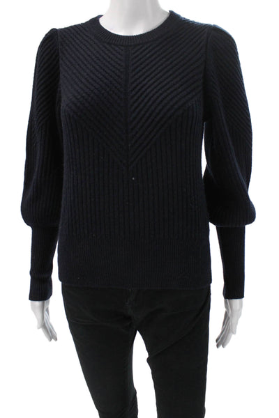 Joie Unisex Dark Blue Geometric Crew Neck Pullover Sweater 70% Wool Size XS
