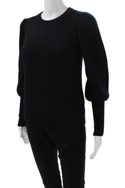 Joie Unisex Dark Blue Geometric Crew Neck Pullover Sweater 70% Wool Size XS