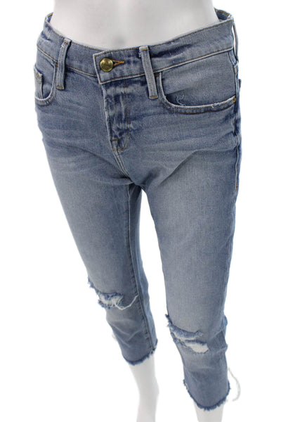 Frame Womens Cropped Skinny Mid Rise Denim Jeans Light Blue Size 25