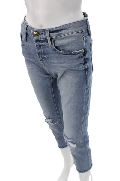 Frame Womens Cropped Skinny Mid Rise Denim Jeans Light Blue Size 25
