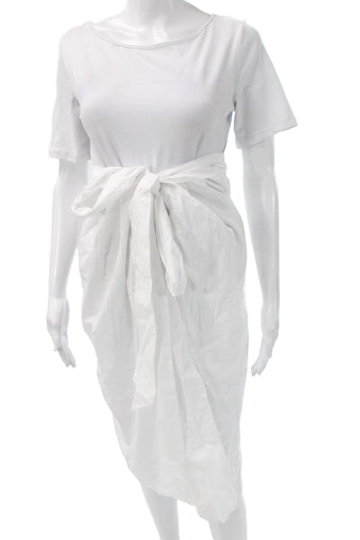 Velvet Women T-Shirt Dress White Cotton Midi Drawstring Short Sleeve Size XS