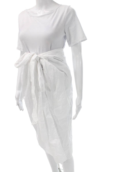 Velvet Women T-Shirt Dress White Cotton Midi Drawstring Short Sleeve Size XS