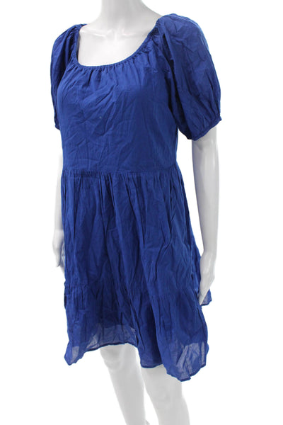 Velvet Womens Shift Sundress Blue Cotton Square Neck Short Sleeve Size XS